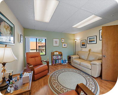 Bright professional office suite lounge
