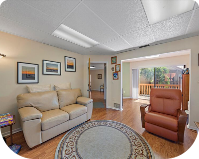 Office suite sitting area with natural light